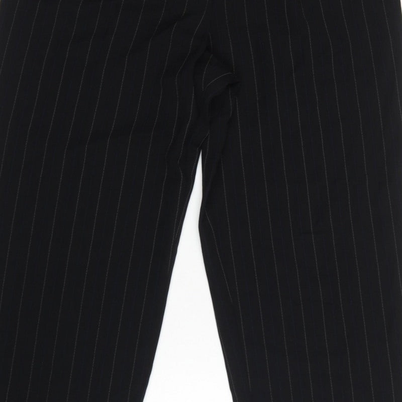 Marks & Spencer Women Black Pinstripe Wool Pleated Trousers UK 14