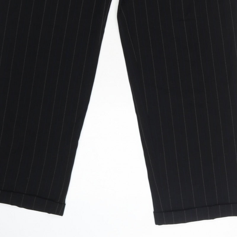 Marks & Spencer Women Black Pinstripe Wool Pleated Trousers UK 14