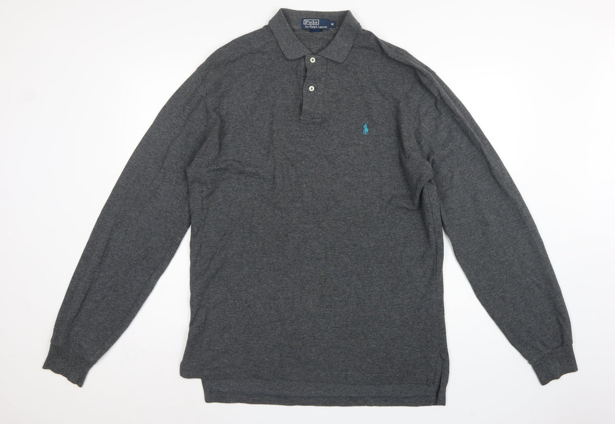 Polo Ralph Lauren Men's Grey M Long Sleeve Embroidered Logo Polo Shirt