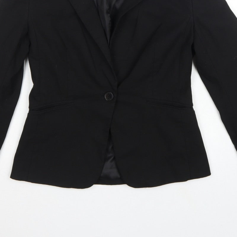 H&M Women Black UK 10 Tailored Single-Breasted Lined Blazer