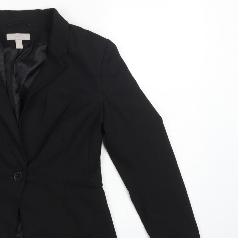 H&M Women Black UK 10 Tailored Single-Breasted Lined Blazer