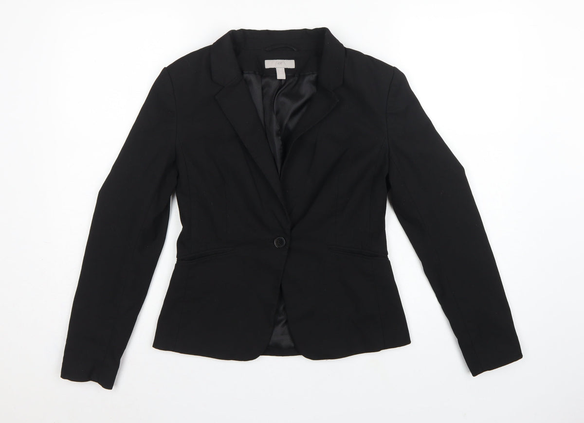 H&M Women Black UK 10 Tailored Single-Breasted Lined Blazer