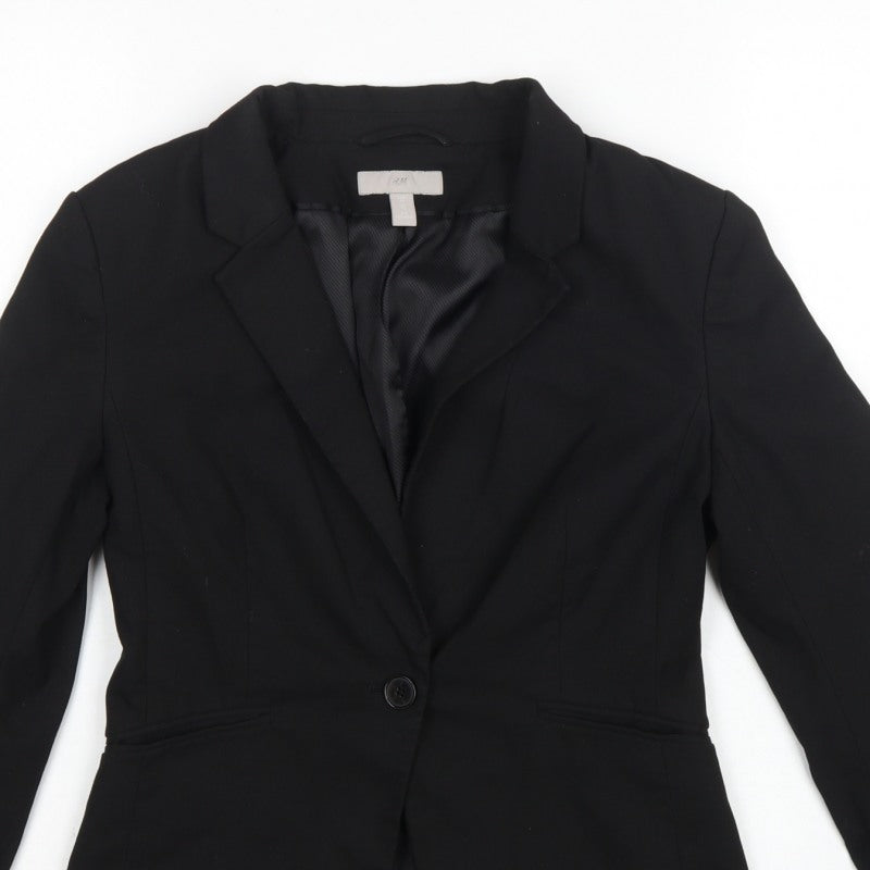 H&M Women Black UK 10 Tailored Single-Breasted Lined Blazer
