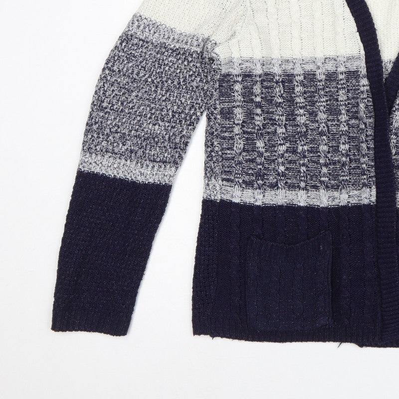 Soulcal & Co Women’s Blue Ivory Cable Knit Open Cardigan Size 14