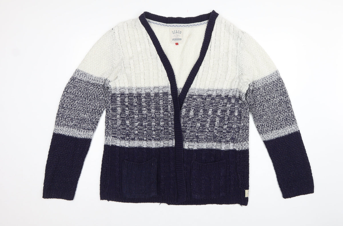 Soulcal & Co Women’s Blue Ivory Cable Knit Open Cardigan Size 14