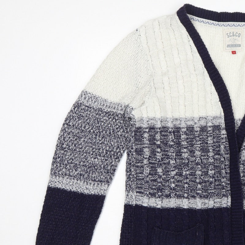 Soulcal & Co Women’s Blue Ivory Cable Knit Open Cardigan Size 14