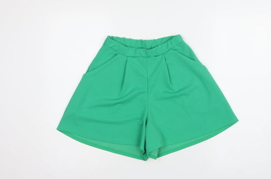 Boohoo Women’s Green High Rise Pleated Shorts UK 6 Pockets