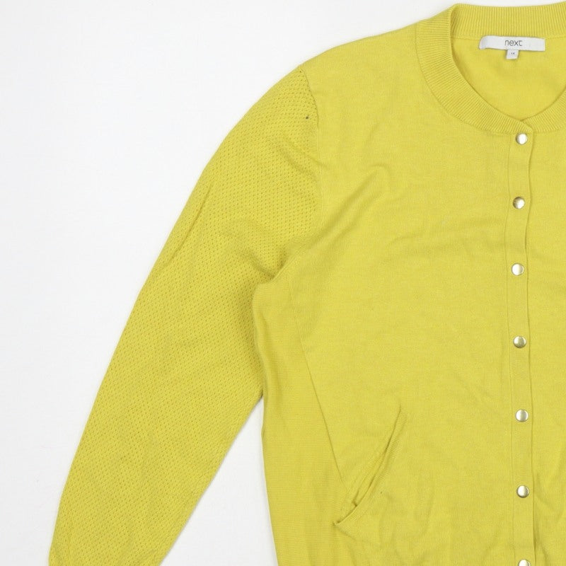 Next Women Yellow Size 14 Round Neck Button Pocket Knit Cardigan