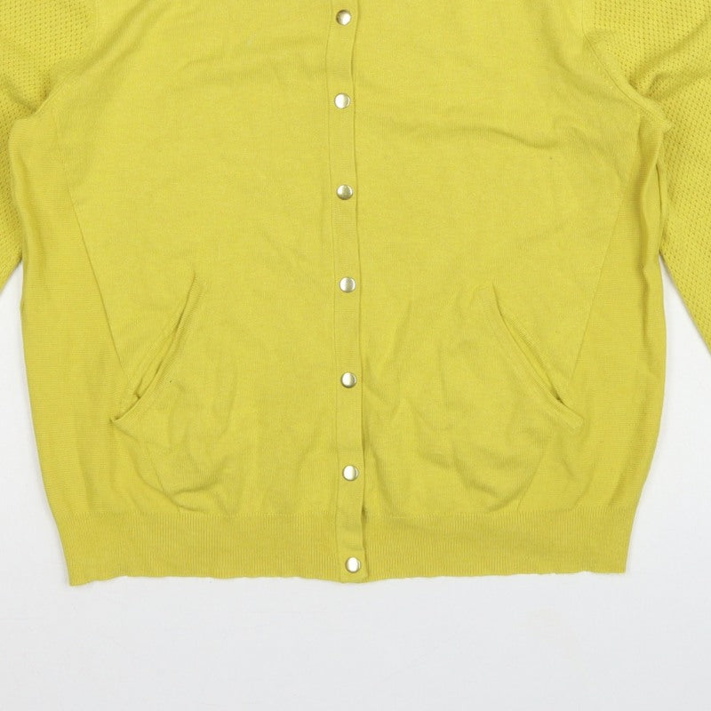 Next Women Yellow Size 14 Round Neck Button Pocket Knit Cardigan