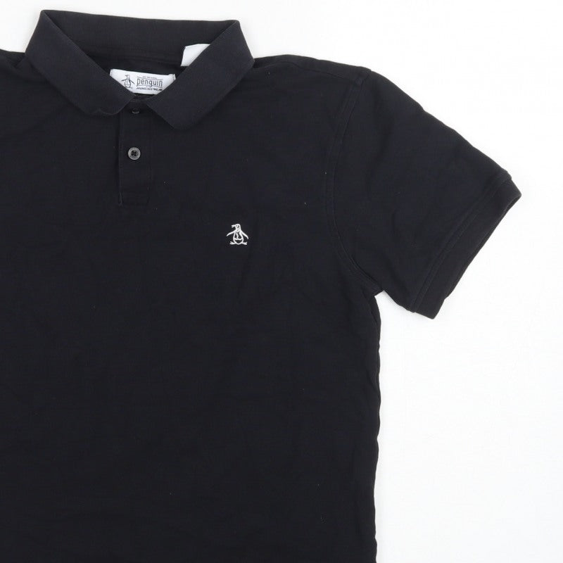 Original Penguin Men’s Black S Cotton Logo Short Sleeve Polo Shirt