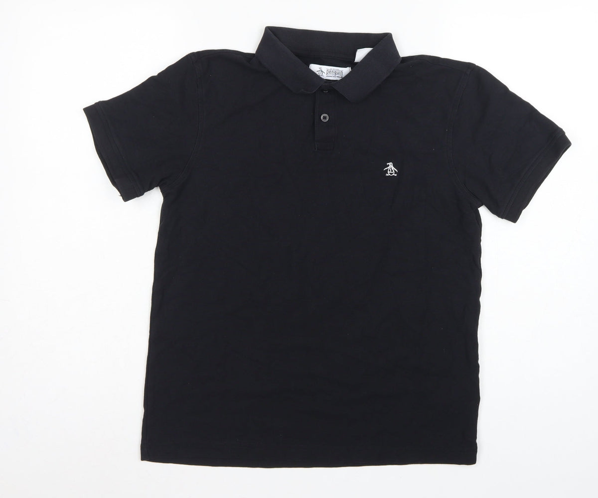 Original Penguin Men’s Black S Cotton Logo Short Sleeve Polo Shirt