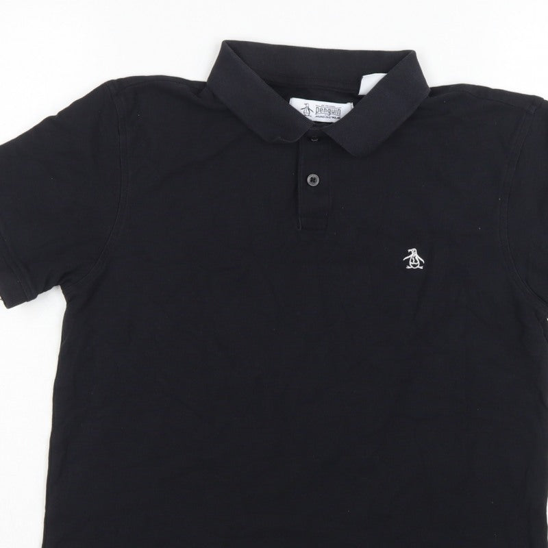 Original Penguin Men’s Black S Cotton Logo Short Sleeve Polo Shirt