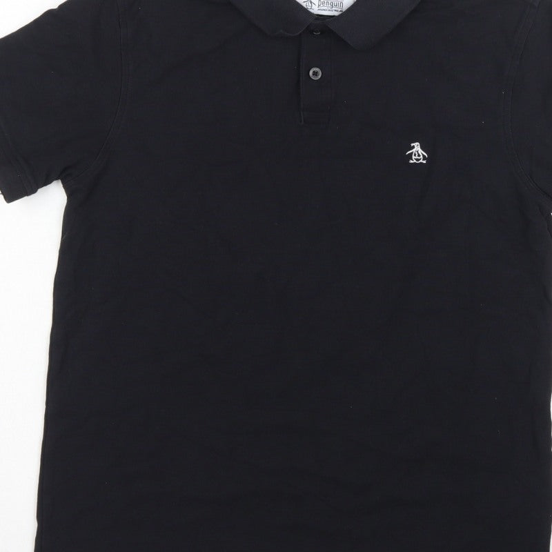 Original Penguin Men’s Black S Cotton Logo Short Sleeve Polo Shirt