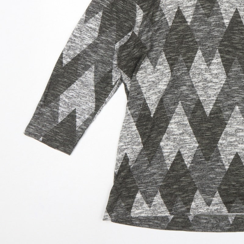 TIGI Women Grey Argyle Cowl Neck Knit Tunic Top UK 14/16
