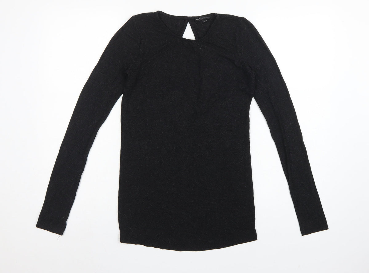 Moss Copenhagen Women Black XS Noomi Wool Knit Open Back Long Sleeve Top