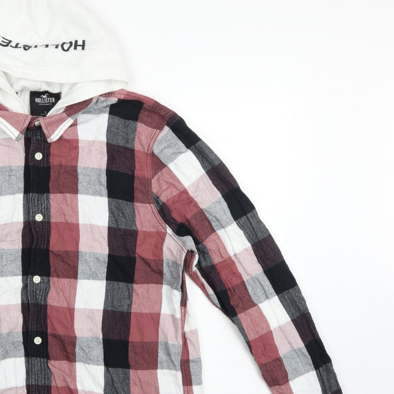 Hollister Men’s XL Multicolour Plaid Hooded Button-Up Shirt