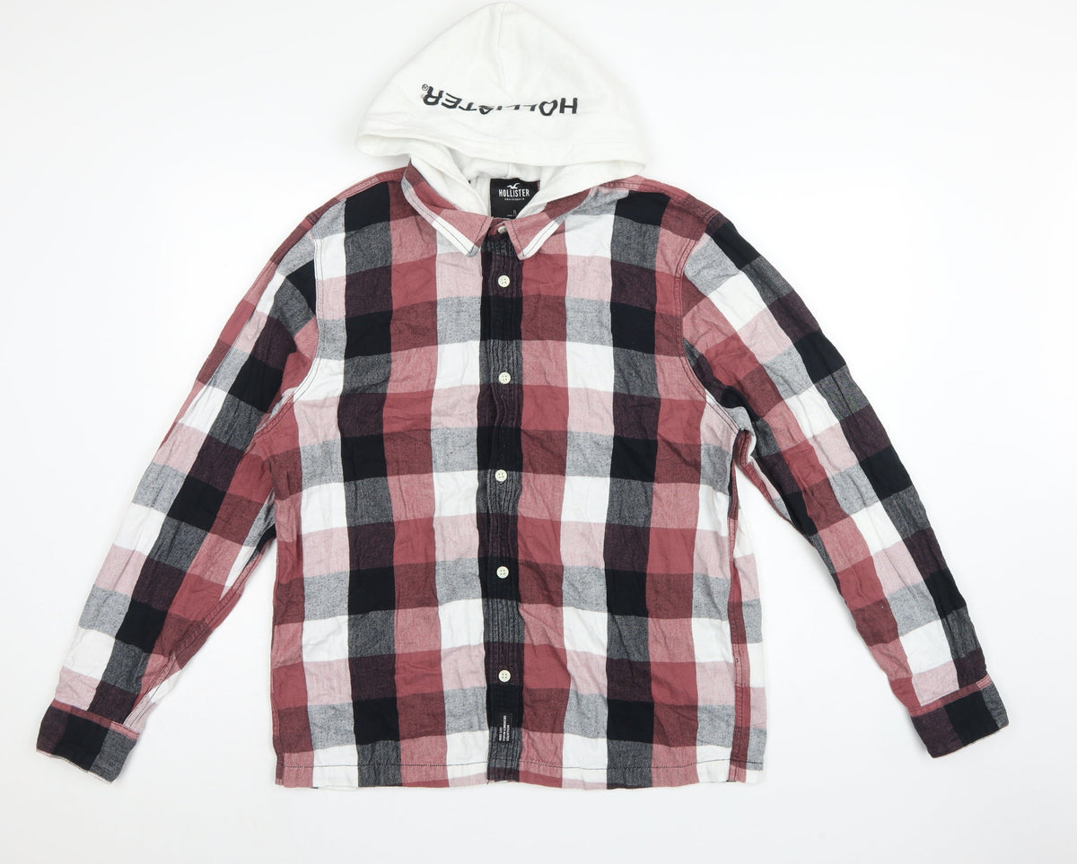 Hollister Men’s XL Multicolour Plaid Hooded Button-Up Shirt