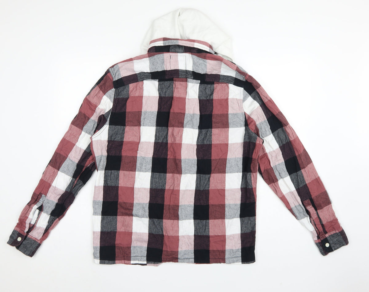Hollister Men’s XL Multicolour Plaid Hooded Button-Up Shirt