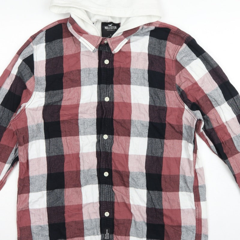 Hollister Men’s XL Multicolour Plaid Hooded Button-Up Shirt