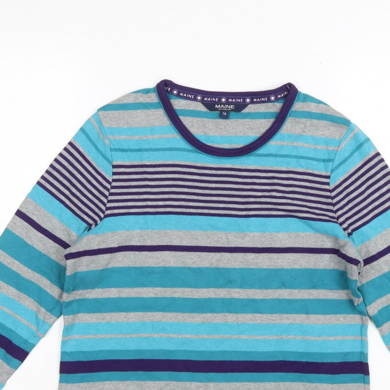 Maine Women's Multicoloured UK 16 Ringer Striped Cotton Long Sleeve Top