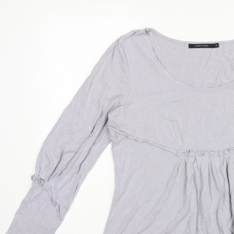 Lauren Vidal Women Grey XL Ruffle Tunic Blouse Long Sleeve Stretch