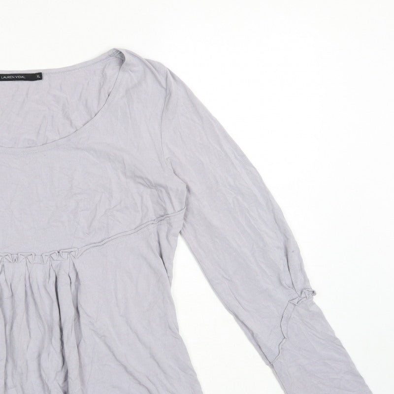 Lauren Vidal Women Grey XL Ruffle Tunic Blouse Long Sleeve Stretch