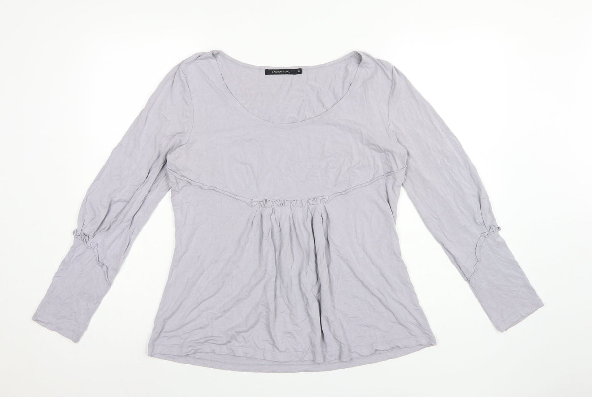 Lauren Vidal Women Grey XL Ruffle Tunic Blouse Long Sleeve Stretch