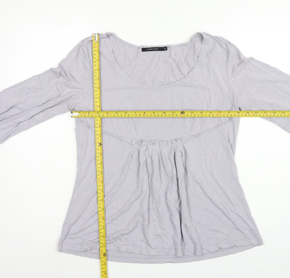 Lauren Vidal Women Grey XL Ruffle Tunic Blouse Long Sleeve Stretch