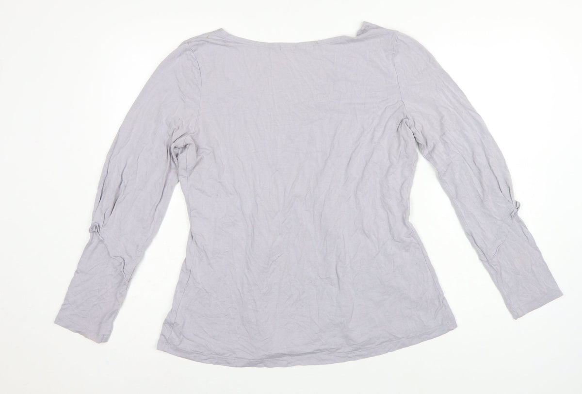 Lauren Vidal Women Grey XL Ruffle Tunic Blouse Long Sleeve Stretch