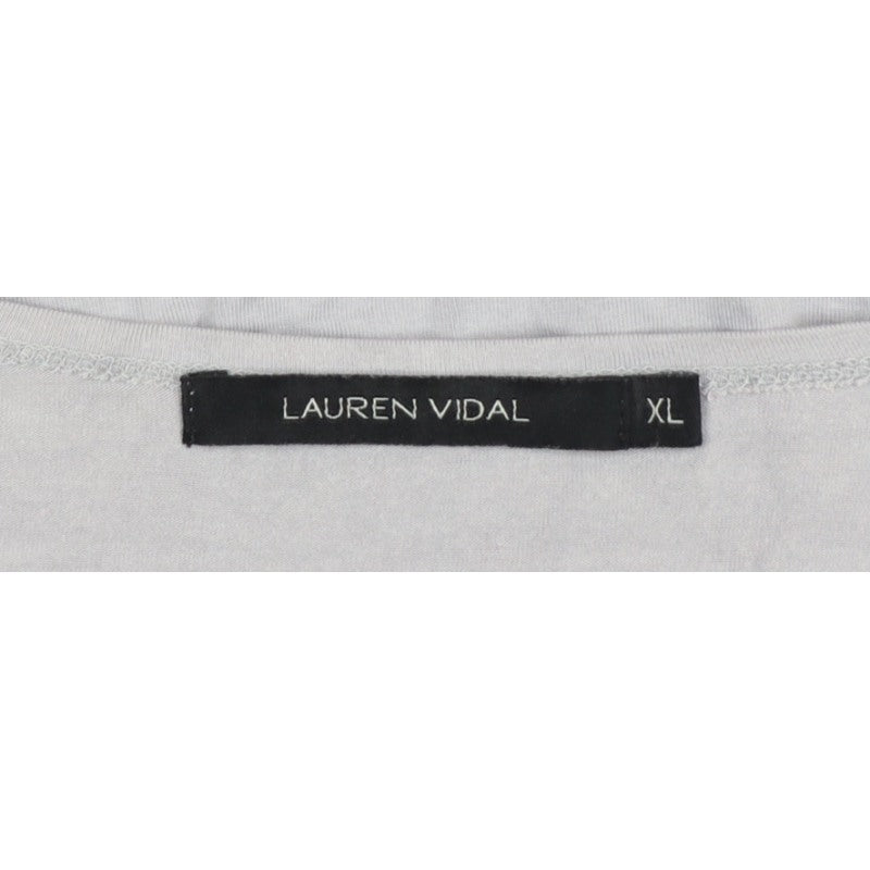 Lauren Vidal Women Grey XL Ruffle Tunic Blouse Long Sleeve Stretch