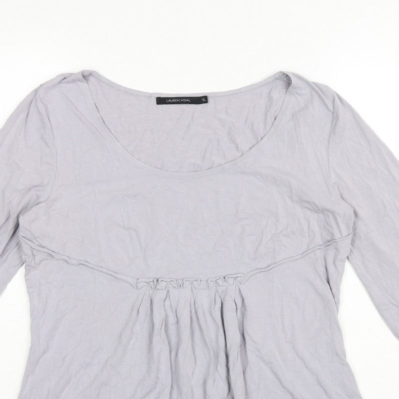 Lauren Vidal Women Grey XL Ruffle Tunic Blouse Long Sleeve Stretch