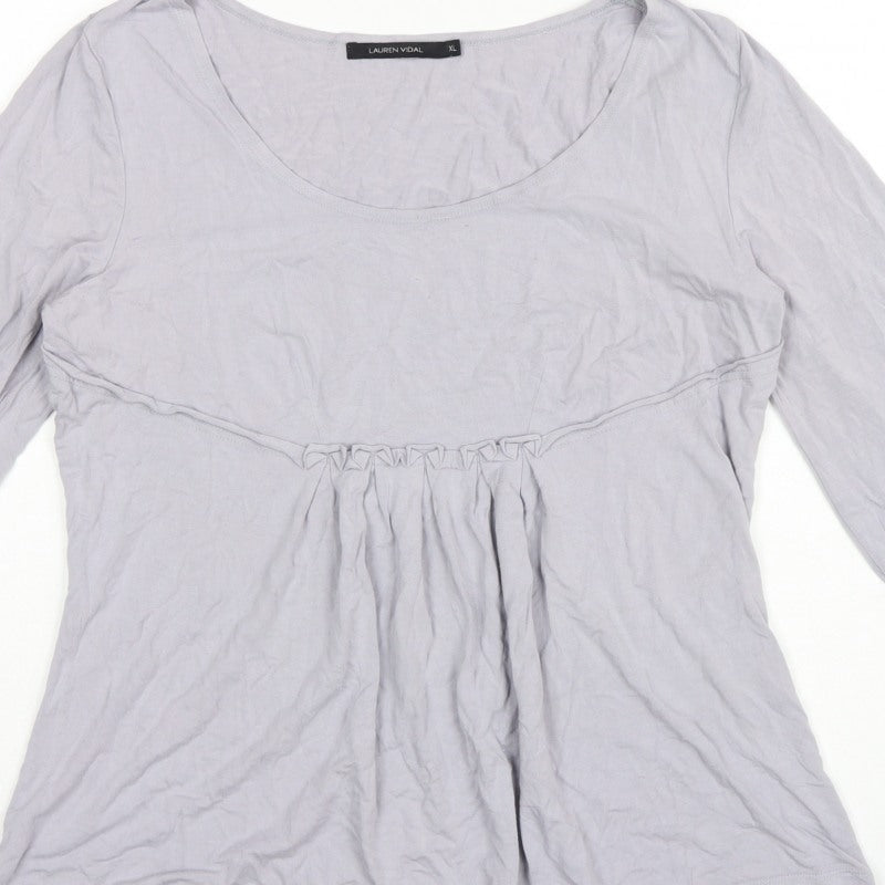 Lauren Vidal Women Grey XL Ruffle Tunic Blouse Long Sleeve Stretch