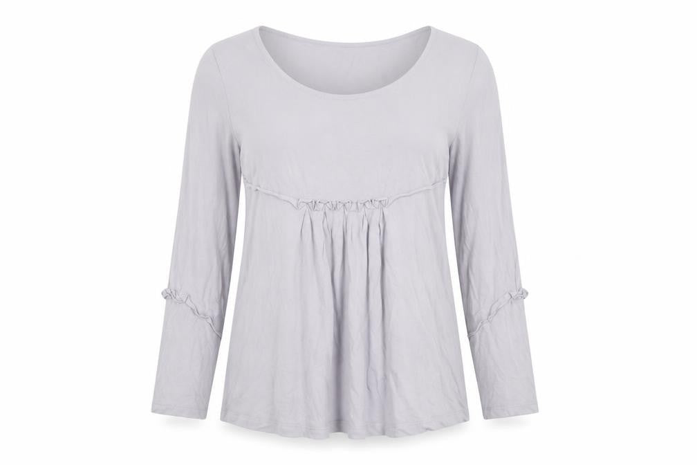 Lauren Vidal Women Grey XL Ruffle Tunic Blouse Long Sleeve Stretch