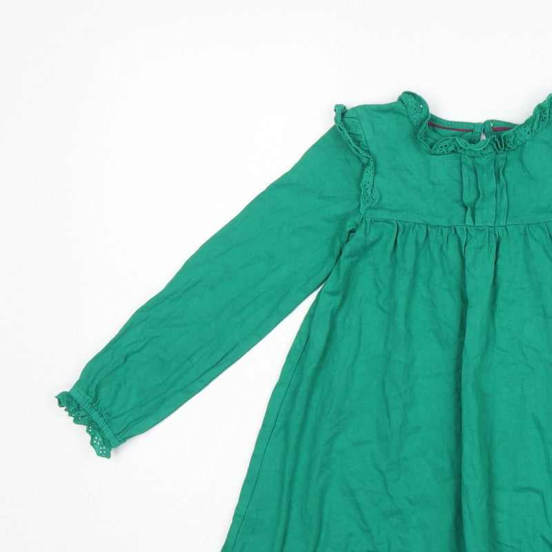 Mini Boden Girls Green Cotton Trapeze Dress 5-6 Years Long Sleeve