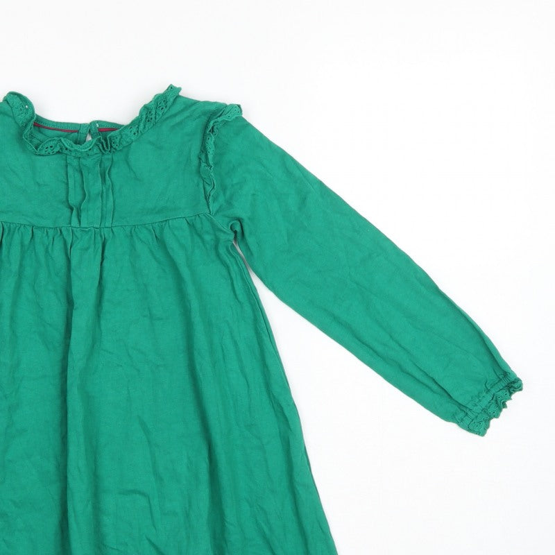 Mini Boden Girls Green Cotton Trapeze Dress 5-6 Years Long Sleeve