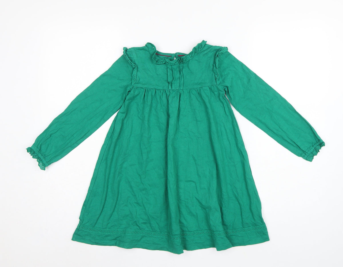 Mini Boden Girls Green Cotton Trapeze Dress 5-6 Years Long Sleeve