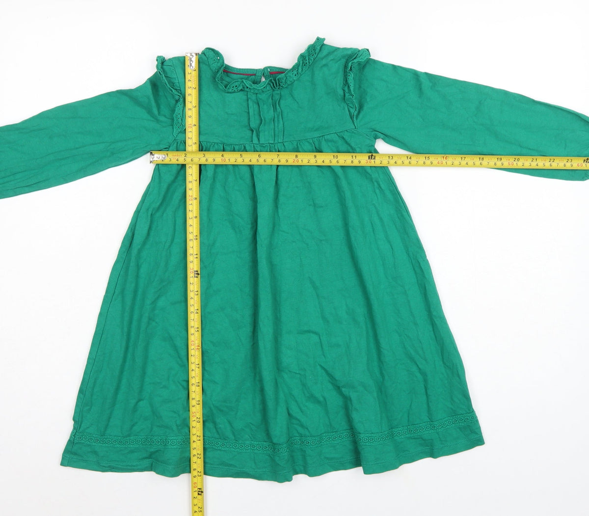 Mini Boden Girls Green Cotton Trapeze Dress 5-6 Years Long Sleeve