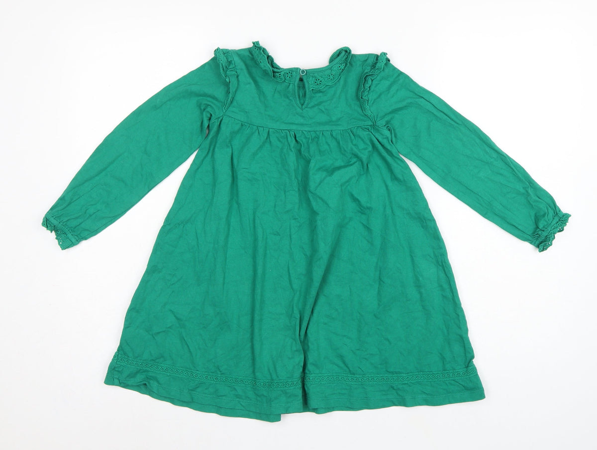 Mini Boden Girls Green Cotton Trapeze Dress 5-6 Years Long Sleeve