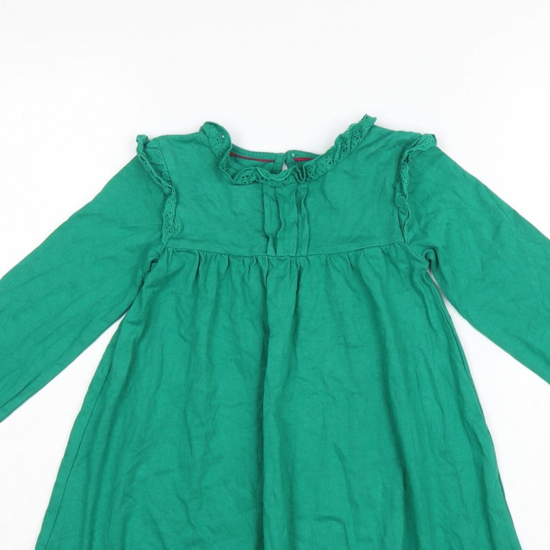 Mini Boden Girls Green Cotton Trapeze Dress 5-6 Years Long Sleeve