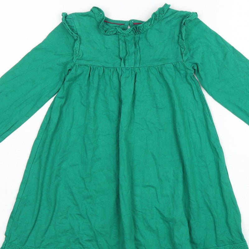 Mini Boden Girls Green Cotton Trapeze Dress 5-6 Years Long Sleeve