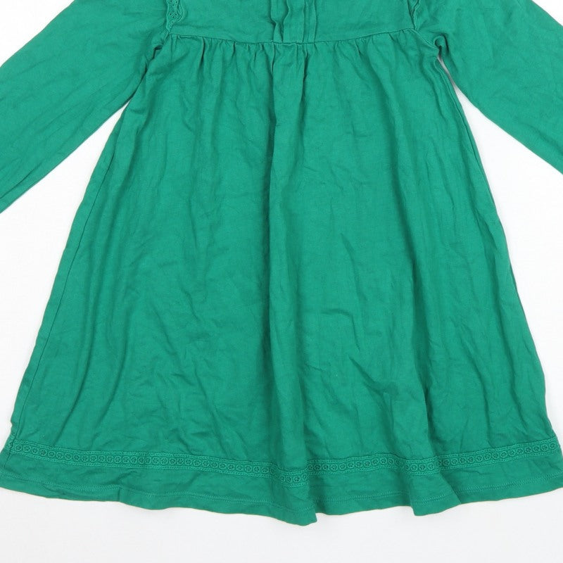 Mini Boden Girls Green Cotton Trapeze Dress 5-6 Years Long Sleeve