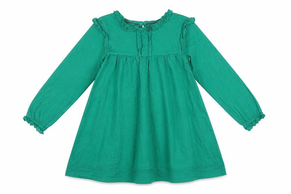 Mini Boden Girls Green Cotton Trapeze Dress 5-6 Years Long Sleeve