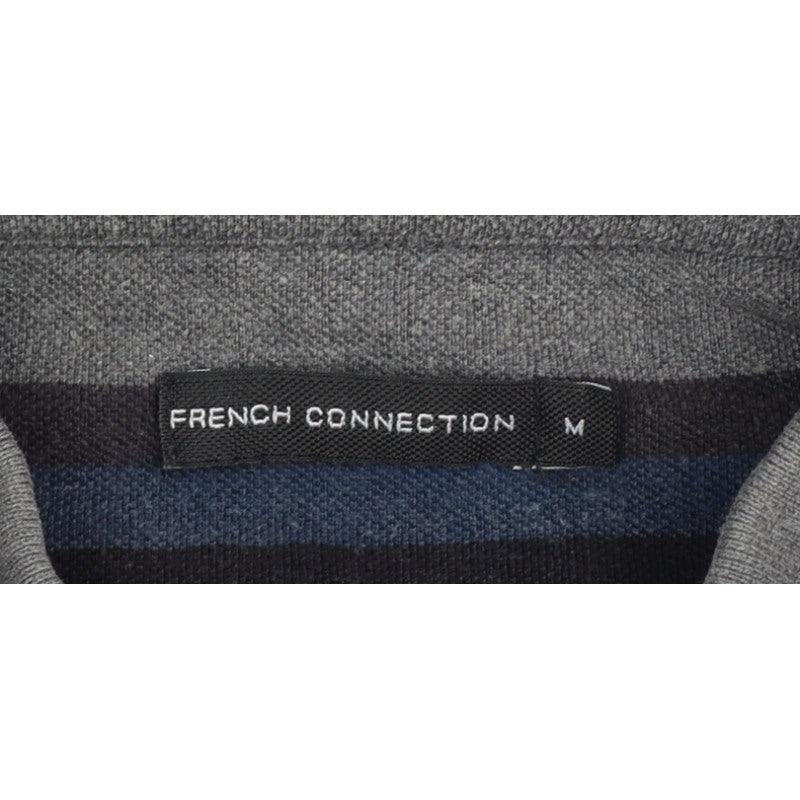 French Connection Men Grey Navy Striped Button-Down Polo Shirt M