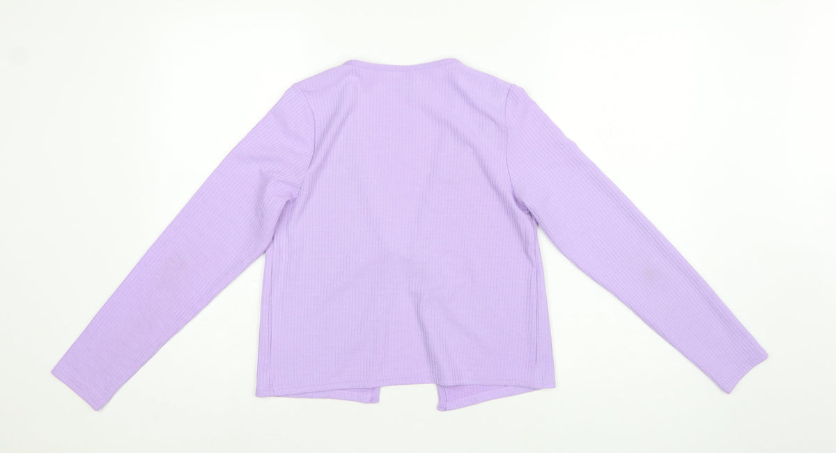 H&M Women Purple M Rib Knit Tie Front Wrap Blouse Long Sleeve