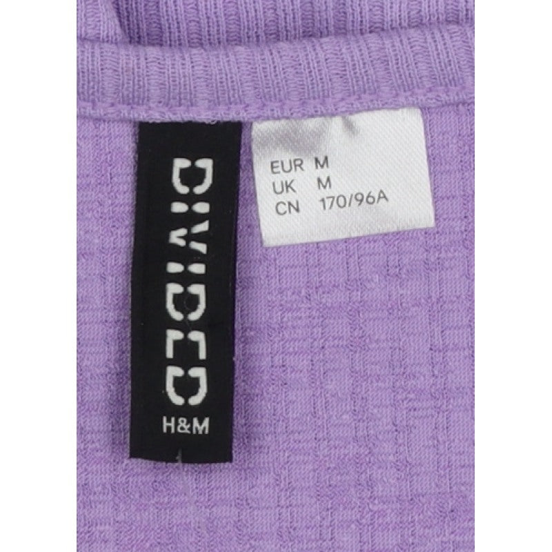 H&M Women Purple M Rib Knit Tie Front Wrap Blouse Long Sleeve