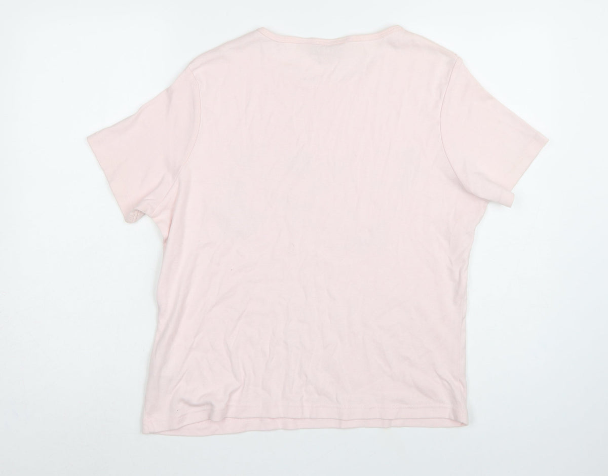 Monsoon Women Pink UK 18 Floral Sequin Cotton Jersey T-Shirt