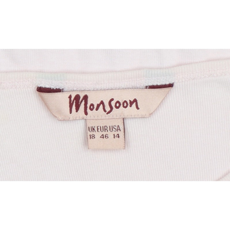 Monsoon Women Pink UK 18 Floral Sequin Cotton Jersey T-Shirt