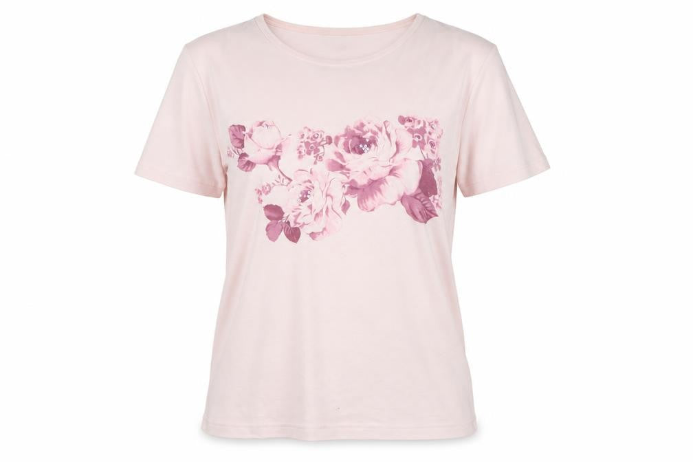 Monsoon Women Pink UK 18 Floral Sequin Cotton Jersey T-Shirt
