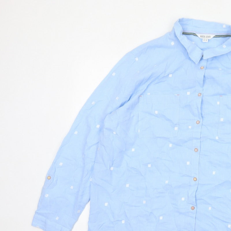 White Stuff Women’s Blue Polka Dot Cotton Tunic Shirt UK 20