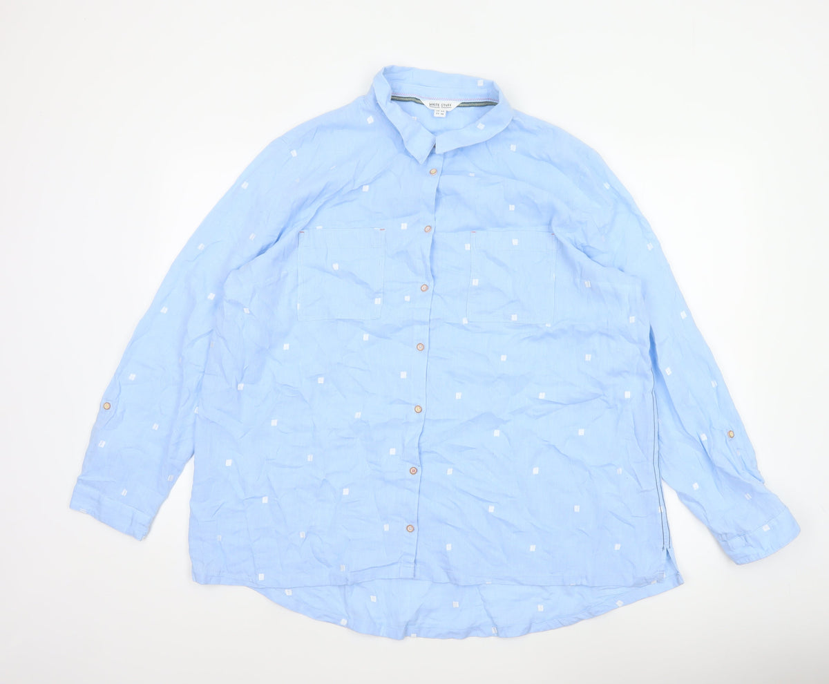 White Stuff Women’s Blue Polka Dot Cotton Tunic Shirt UK 20